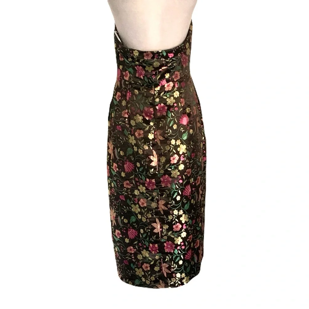 Lulu's Black Strapless Floral Midi Dress with Pink and Green Accents - Picture 4 of 8